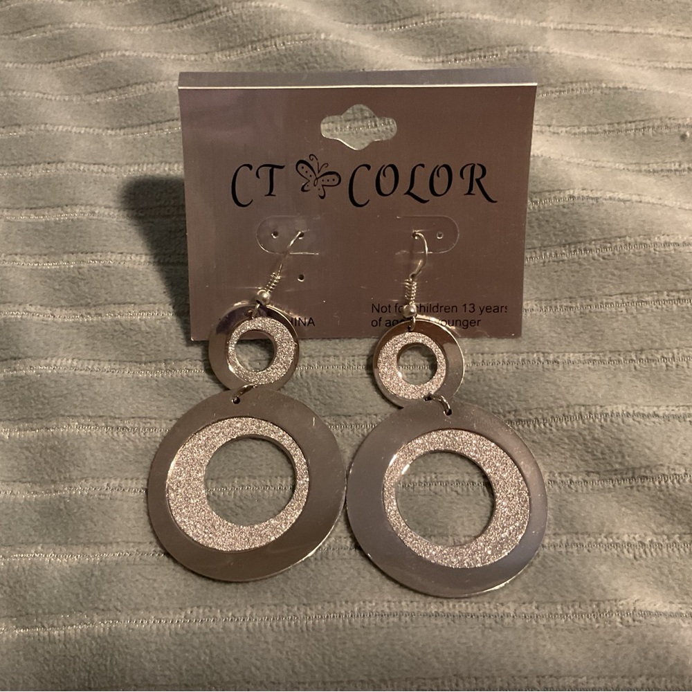 Silver Glitter Circle Earrings